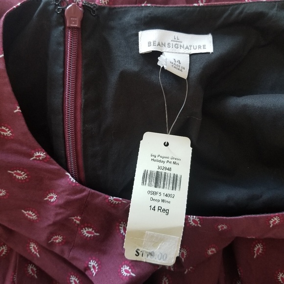 NWT LL Bean Signature poplin dress. 14 red wine - Picture 6 of 6